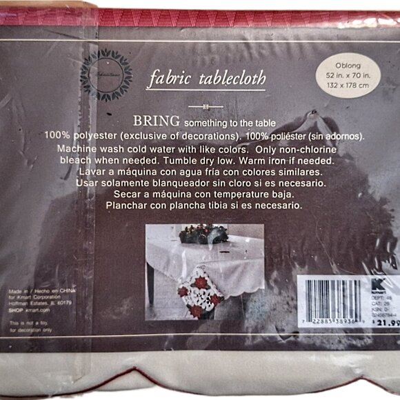 52" x 132" Oblong White Fabric Christmas Tablecloth Trim A Home - Picture 2 of 4